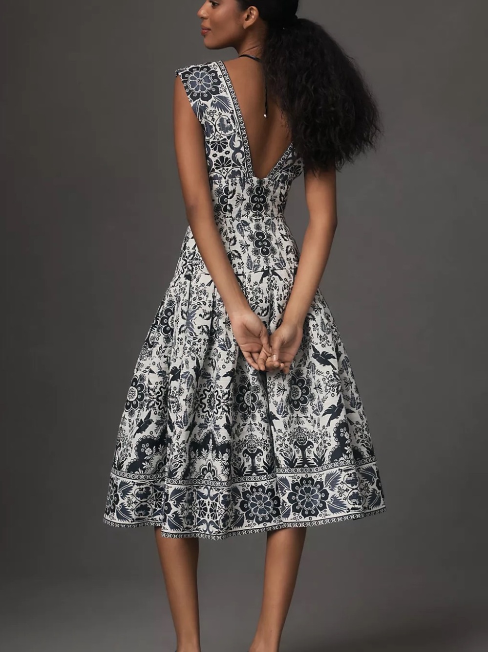 By Anthropologie V-Neck Drop Waist Midi Dress - Picture 3 of 8